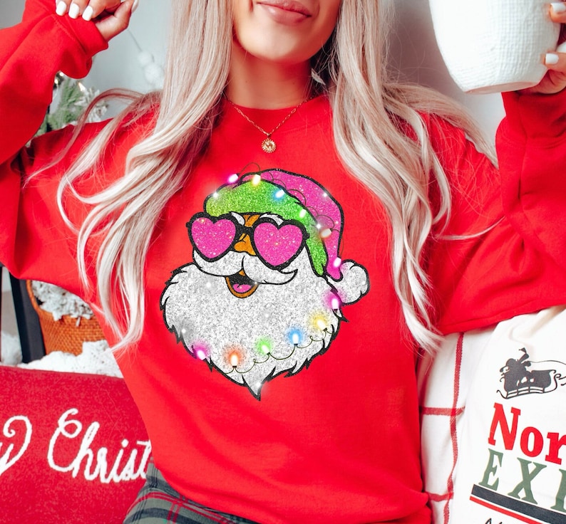 Pink Sunglasses Santa Christmas Sweatshirt