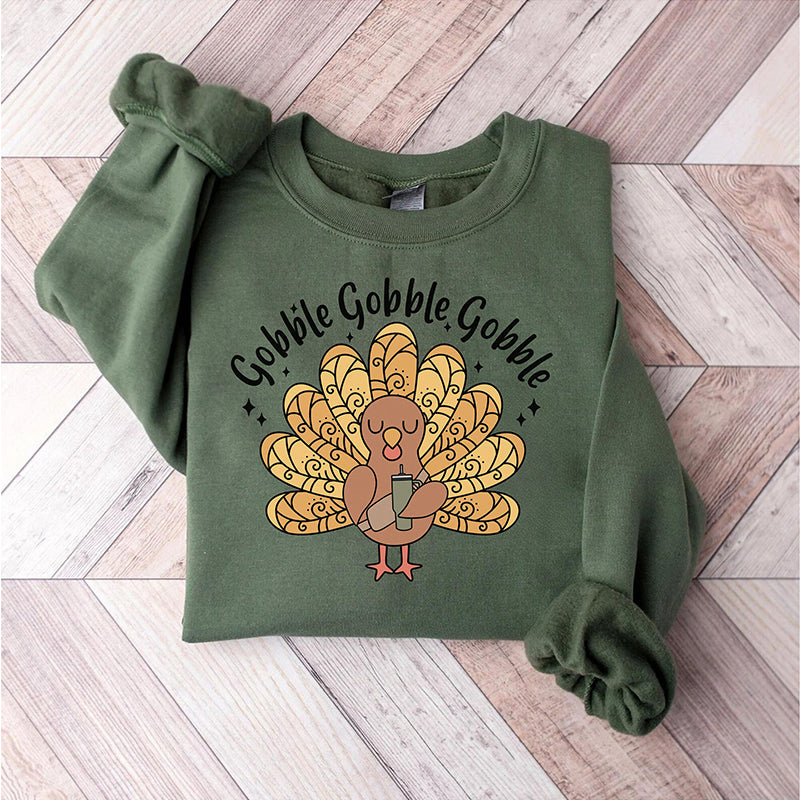 Gobble Letter Print Thanksgiving Sweatshirt